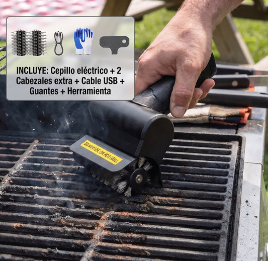 Pack Cepillo Eléctrico Limpia Parrillas con Guantes